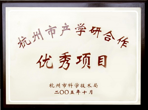 杭州市产学研合作优秀项目证书